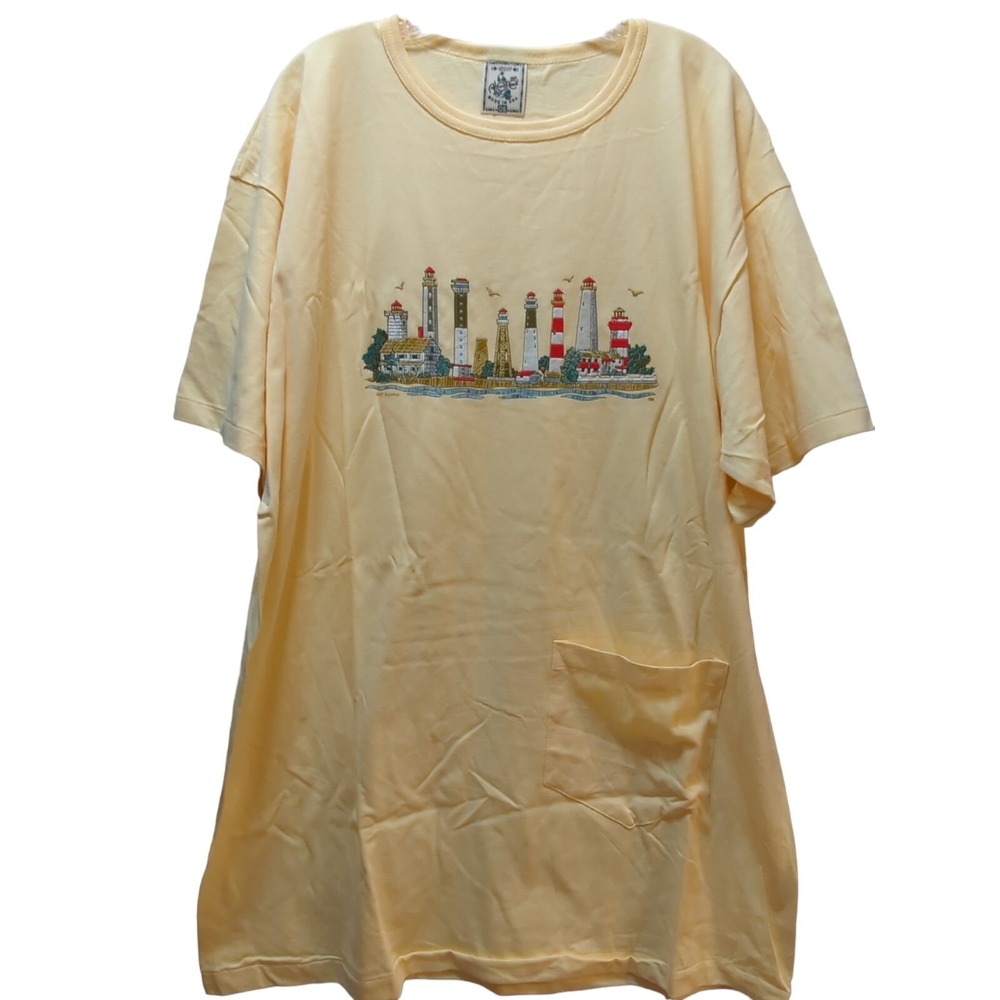 Alore One Size women yellow swim suit cover  t shirt dress Lighthouses S M L USA